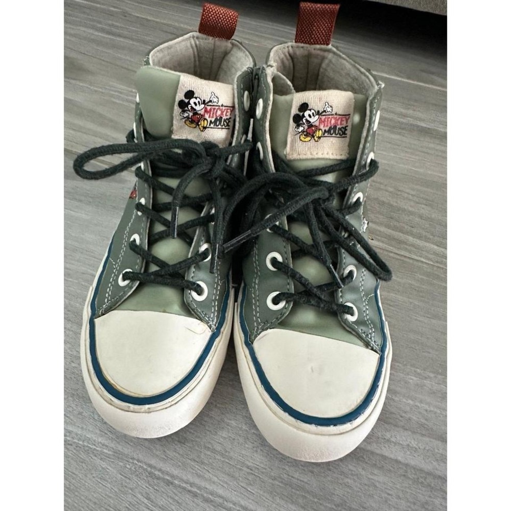 Zara Disney Mickey Mouse High Top Sneakers Kids 31 Green Good Side Zip Graphic - Picture 2 of 7